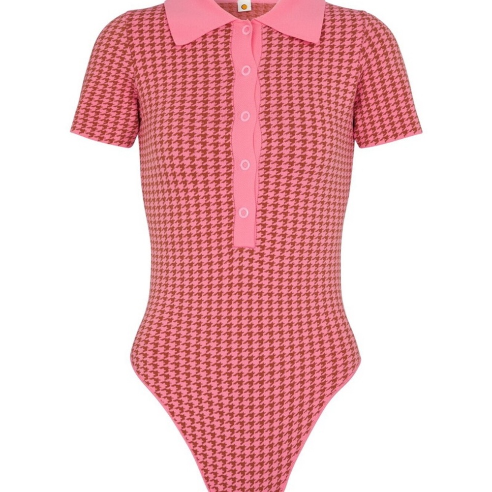 Pink Houndstooth Polo Bodysuit